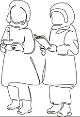 One continuous single drawing line art flat doodle child, christmas, person, fun, celebration, winter, music, singing, tradition, carol. Isolated image hand draw contour on a white background