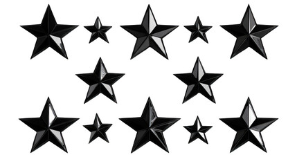 set of black or silver 5 point stars on a transparent background. Various sizes