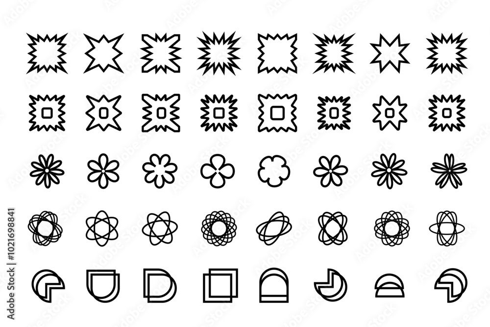 Fototapete Brutalist geometric shapes symbols simple primitive elements and forms bauhaus retro design trendy
