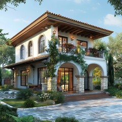 Obraz premium European Style Villa Exterior Design Illustration