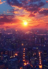 Obraz premium Sunset Cityscape Illustration