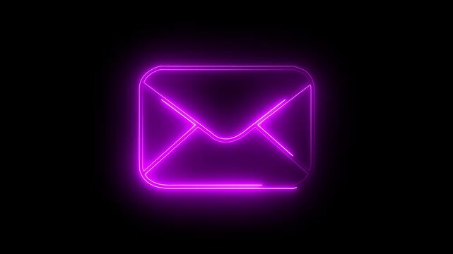 Glowing neon message box icon animation video notice receive massage animated sign symbol on black background