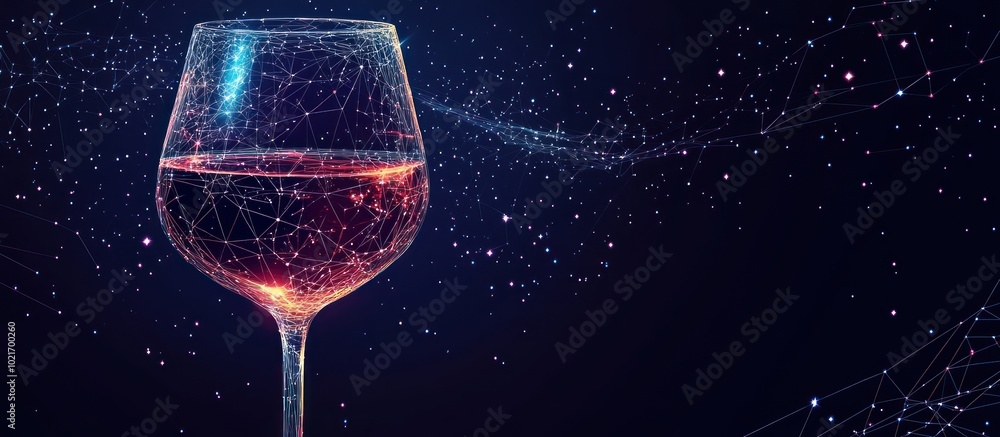 Poster abstract image of a glass of wine in the form of a starry sky or space, consisting of points