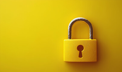 Yellow lock with a keyhole on a yellow background