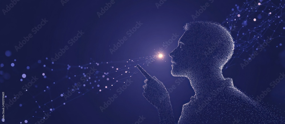 Poster abstract image of a man sings document in the form of a starry sky or space