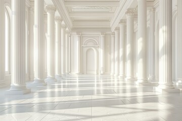 Obraz premium Elegant White Columned Hallway Illustration
