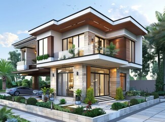 Fototapeta premium Modern Mansion Exterior Design Illustration