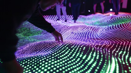 Futuristic Interactive Light Installation at Technology Fair - Captivating Colorful Patterns Created by Attendees, Ultra-Detailed Display