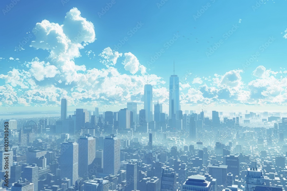 Canvas Prints A Stunning Cityscape Illustration on a Sunny Day