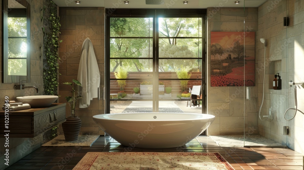 Canvas Prints Modern Spa Bathroom with Outdoor Views