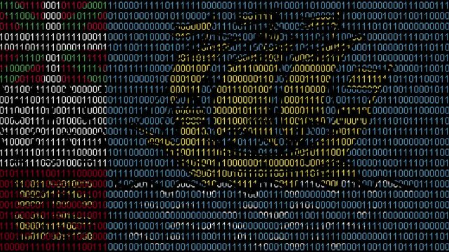Binary code on flag of Saint Pierre and Miquelon. Program source code or Hacker concept on Saint Pierre and Miquelon flag. Saint Pierre and Miquelon digital technology security, hacking or programming