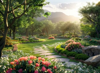 Obraz premium Serene Garden Landscape Design Illustration