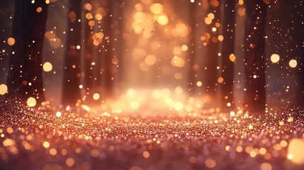 Naklejka premium A magical forest scene with twinkling lights and a sparkling ground.