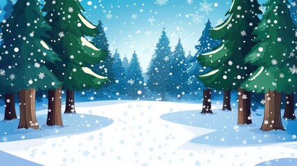 Obraz premium Snowy Winter Forest. A Watercolor Illustration of a Christmas Landscape with Pine Trees