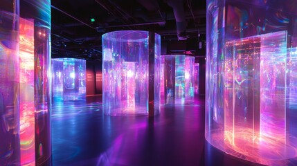 Fototapeta premium Glowing Light Installations at Science Museum: Interactive Exploration of Light and Color