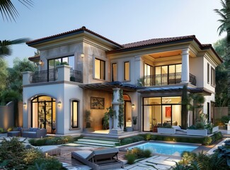 Fototapeta premium Luxury Villa Exterior Design in a Tropical Setting