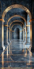 Obraz premium Royal Blue Marble Hallway with Golden Accents