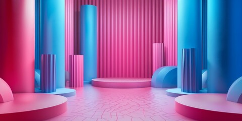 Fototapeta premium Abstract Geometric Display Design with Pink and Blue