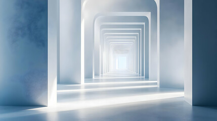 Obraz premium Abstract 3D Illustration of White Arched Hallway with Light
