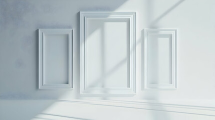 White Wall with Three Empty Picture Frames Illustration