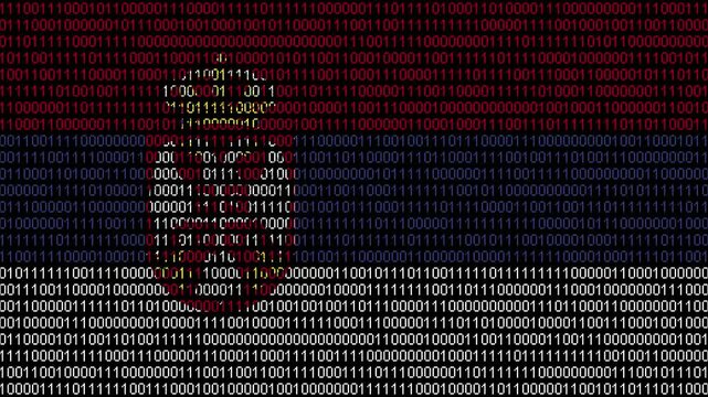 Binary code on flag of Serbia. Program source code or Hacker concept on Serbian flag. Serbia digital technology security, hacking or programming