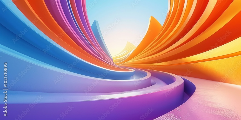 Canvas Prints Colorful 3D rendering of a curved tunnel