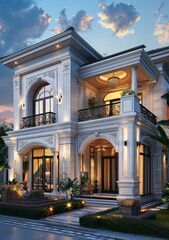 Obraz premium Elegant Luxury Mansion Exterior Design Illustration