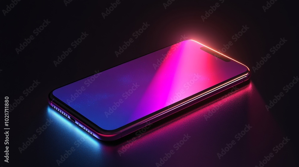 Poster holographic smartphone display projecting on black background generative ai
