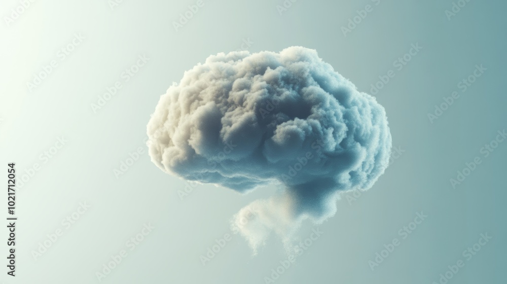 Aufkleber brain shaped cloud floating on light grey gradient background, symbolizing imaginative thinking gene