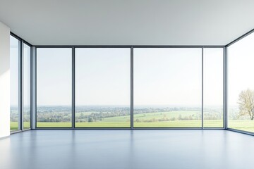 Obraz premium Modern Loft Interior Design with Panoramic Windows and Bright Sunlight