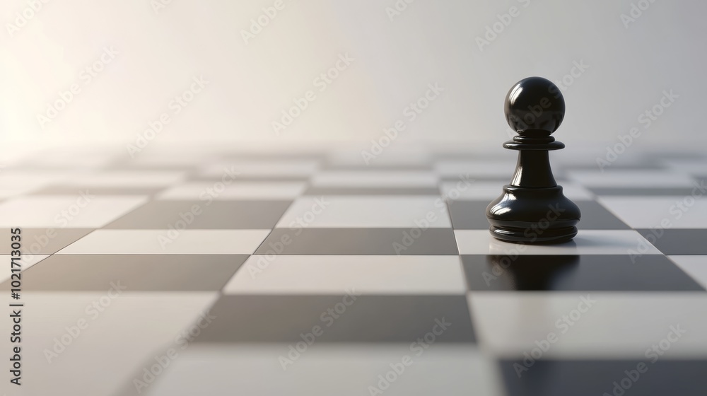 Aufkleber a chessboard with a single pawn moving forward on a light grey background symbolizing dedication and