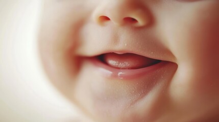 Fototapeta premium Baby's Smile on a Plain Background, Symbolizing Joy and Innocence Generative AI
