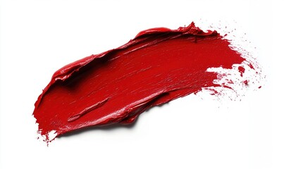 Fototapeta premium A red lipstick brush stroke on a white background