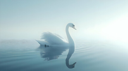 Obraz premium White Swan on a Calm Lake - Digital Illustration