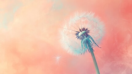 Dandelion blowing in the wind on a soft pastel background, symbolizing life's fleeting moments with space for text Generative AI