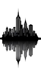 Obraz premium Black and white vector illustration of the New York City skyline, on a white background, with a minimalistic design featuring clean lines and a simple drawing style