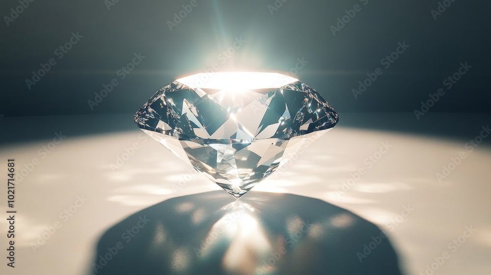 Poster a glowing diamond on light grey background symbolizing value and achievement generative ai