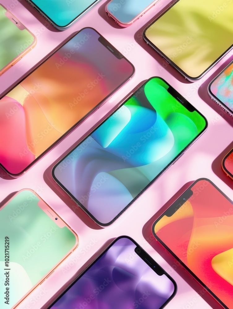 Fototapete smartphones showcase an array of vivid stories and engaging short videos, highlighting trendy digita