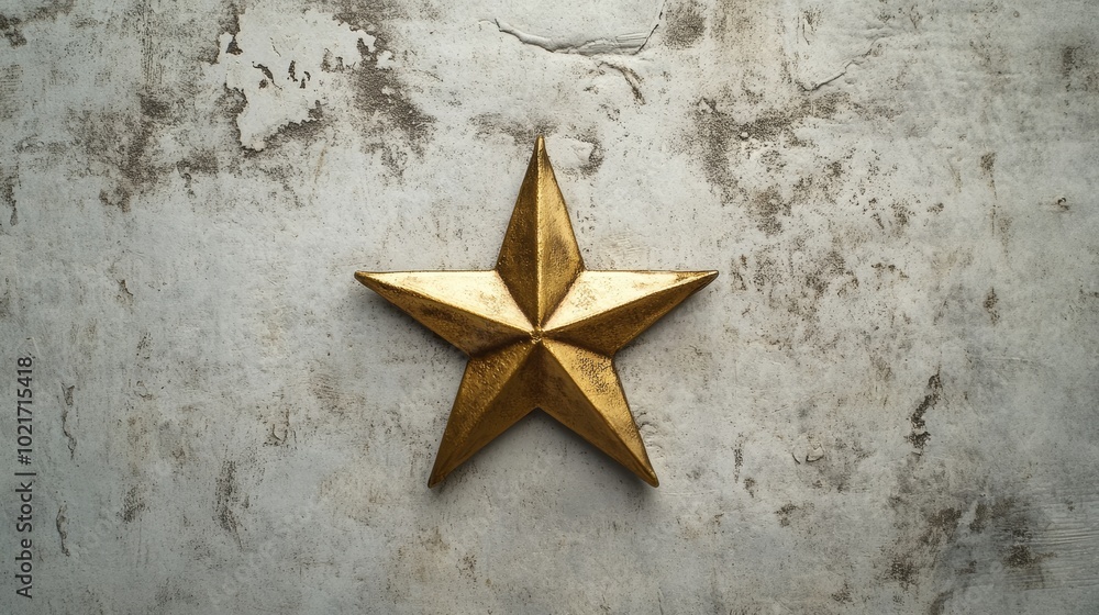 Aufkleber a gold star resting in the center of a soft grey background with room for text generative ai
