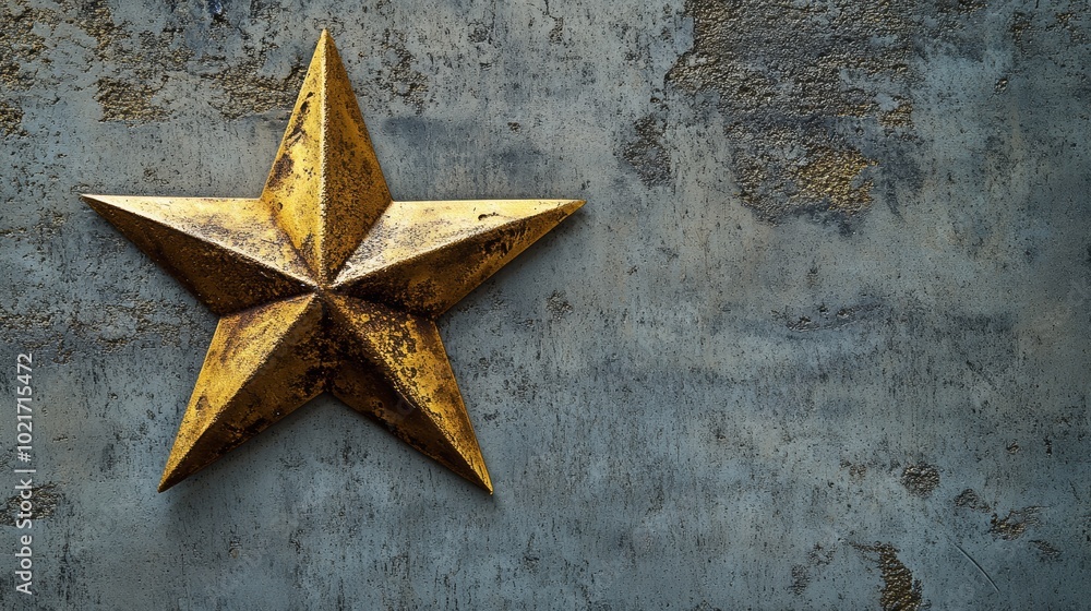 Aufkleber a gold star resting in the center of a soft grey background with room for text generative ai