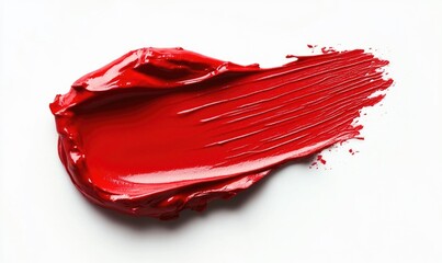 A red lipstick stain on a white background
