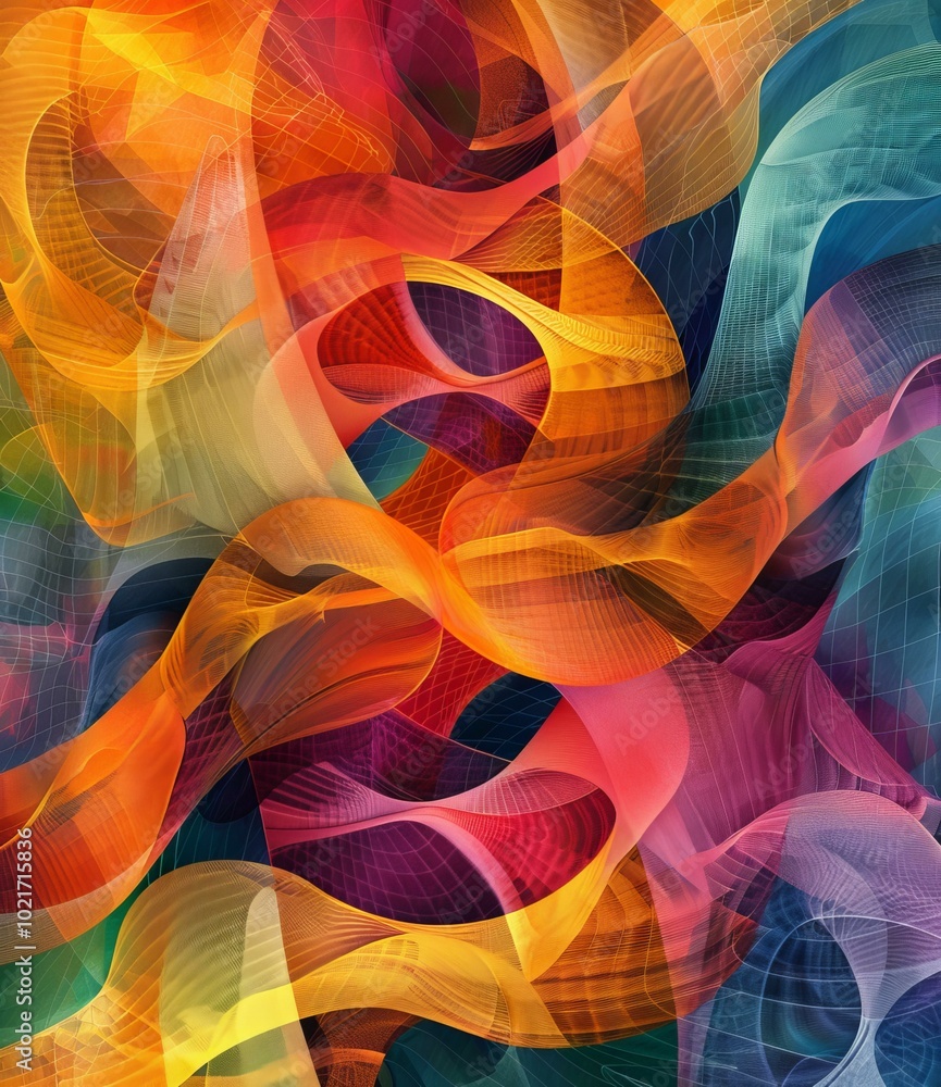 Sticker Abstract Colorful Flowing Lines Art