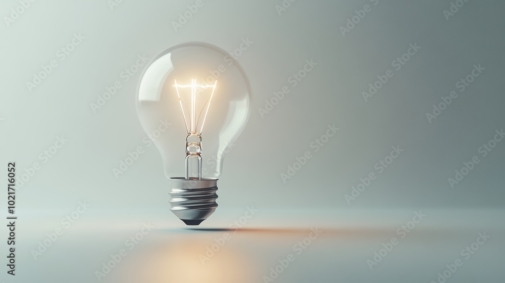 Aufkleber a glowing lightbulb on a plain grey background, ideal for text overlay and creative concepts generat