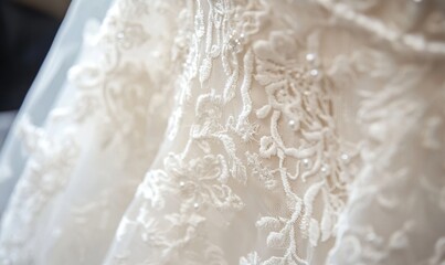 Fototapeta premium A white lace dress with pearls on it