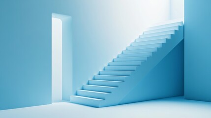 Minimalist Staircase on Soft Blue Background for Text Overlay, Ideal for Inspirational Quotes or Poems Generative AI