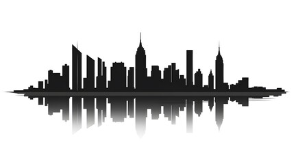 Obraz premium Black and white vector illustration of the New York City skyline, on a white background, with a minimalistic design featuring clean lines and a simple drawing style