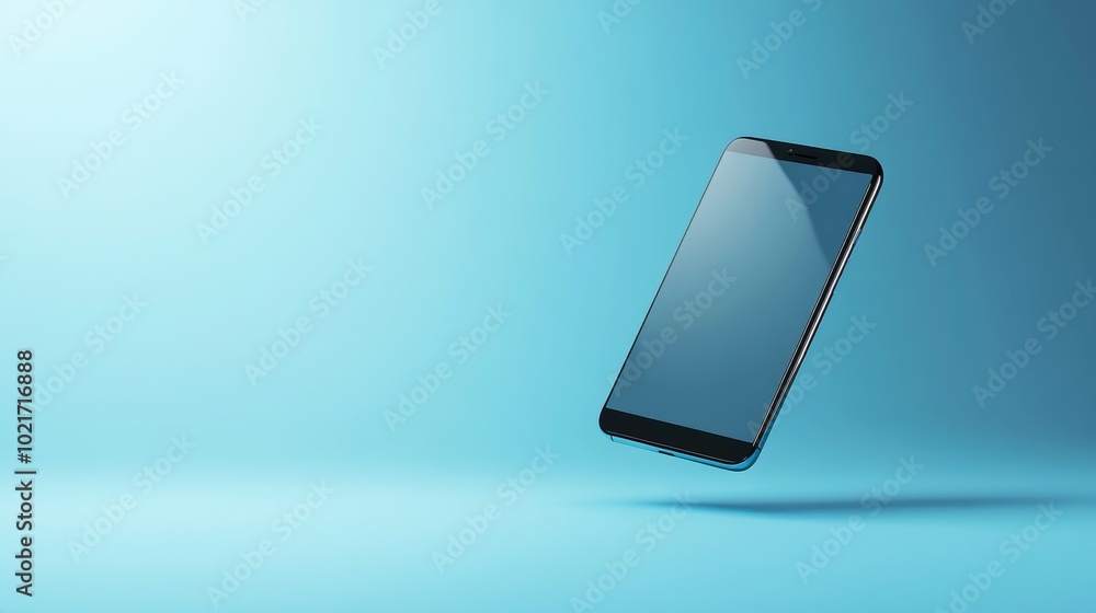 Poster modern smartphone in blue gradient background, technology and communication concept generative ai