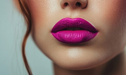Fototapeta premium A woman with a purple lip is shown in a close up