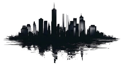 Obraz premium Black and white vector illustration of the New York City skyline, on a white background, with a minimalistic design featuring clean lines and a simple drawing style