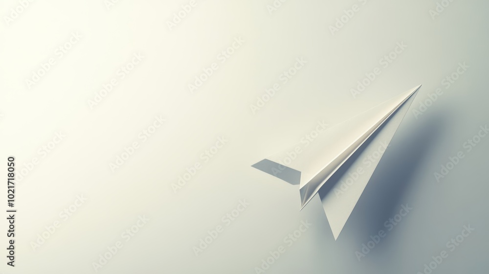 Poster paper airplane soaring upwards on a grey gradient background, concept for freedom and imagination ge